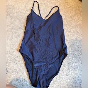 Navy Blue One-Piece Swimsuit crisscross straps & back. Supportive removable cups